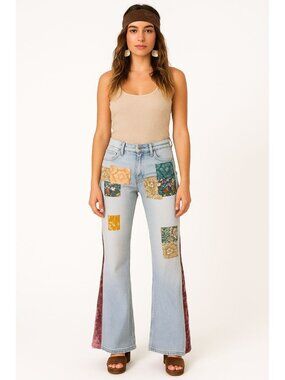 Vince Jeans ReCreated by Angelina Vanelli Lt Wash Patchwork Floral Velvet Detail